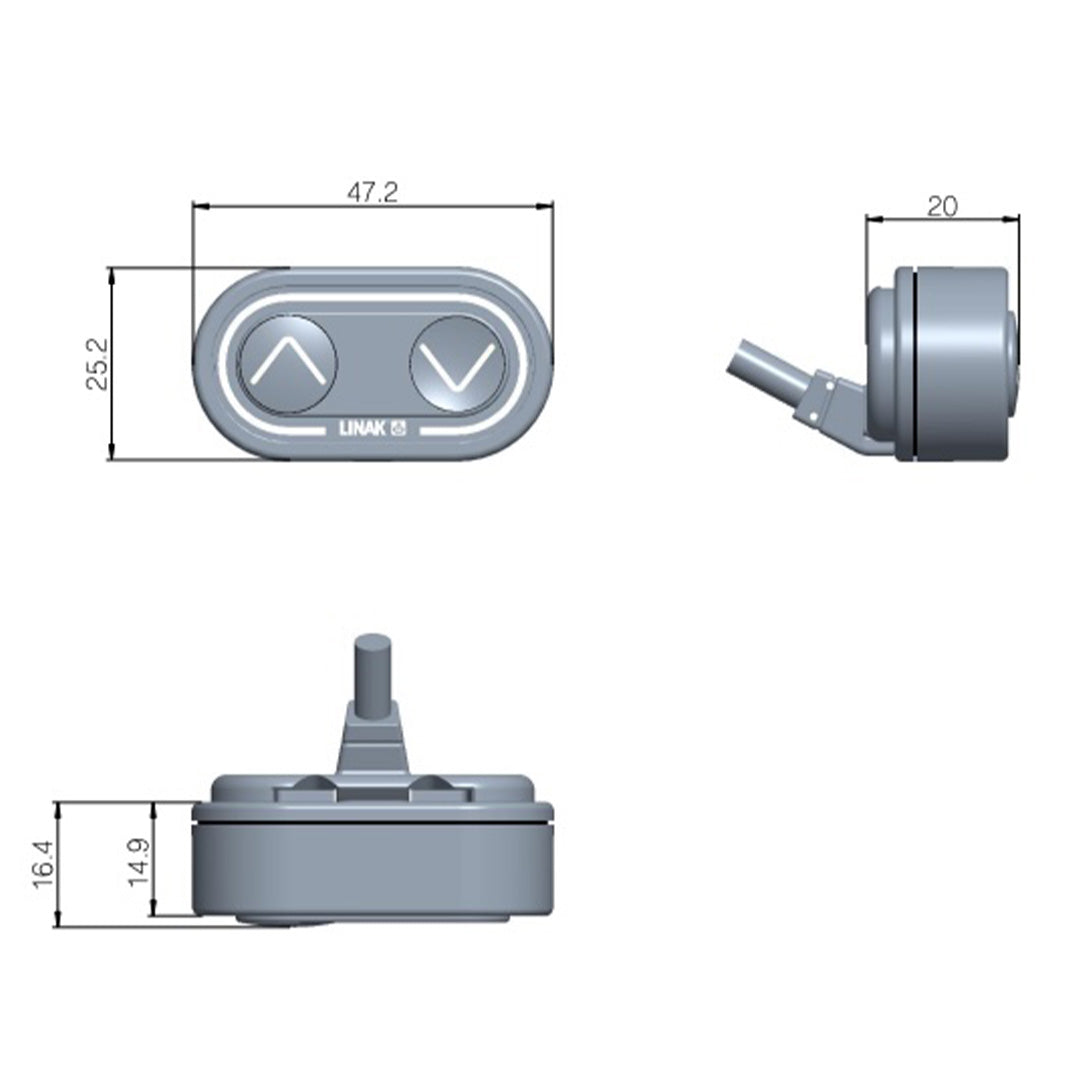 Datasheet information for DPF Button switch,Up/down desk panel, all sides visible.