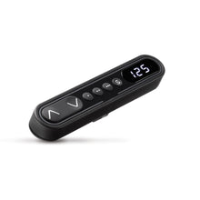 LINAK DPF1C control panel with LED display and 3 memory positions, black finish, 90° mounting bracket.