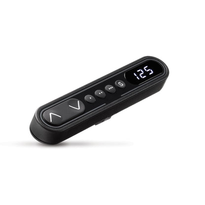 LINAK DPF1C control panel with LED display and 3 memory positions, black finish, 90° mounting bracket.